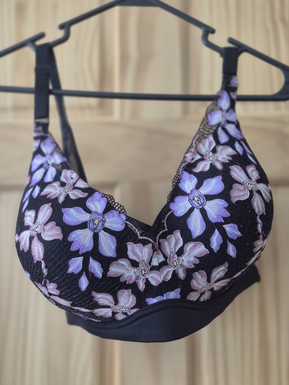 Floral Black & Lavender Padded Bra